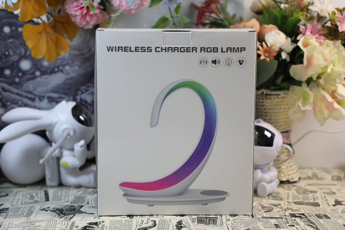 Wireless Bluetooth Speaker with Wireless Fast Charging, Rhythm RGB Light, Strip Smart Light, Sunrise Alarm Clock, Bedroom Wake-up Light, Dimmable Desk Lamp